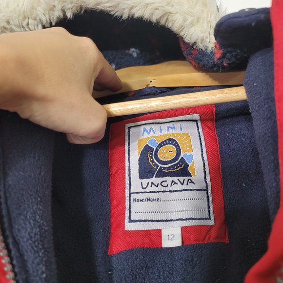 Mini Ungava Baby Toddler Hooded Snow Suit Red Blue Zippered Faux Fur Trim 12Mon - Picture 12 of 14